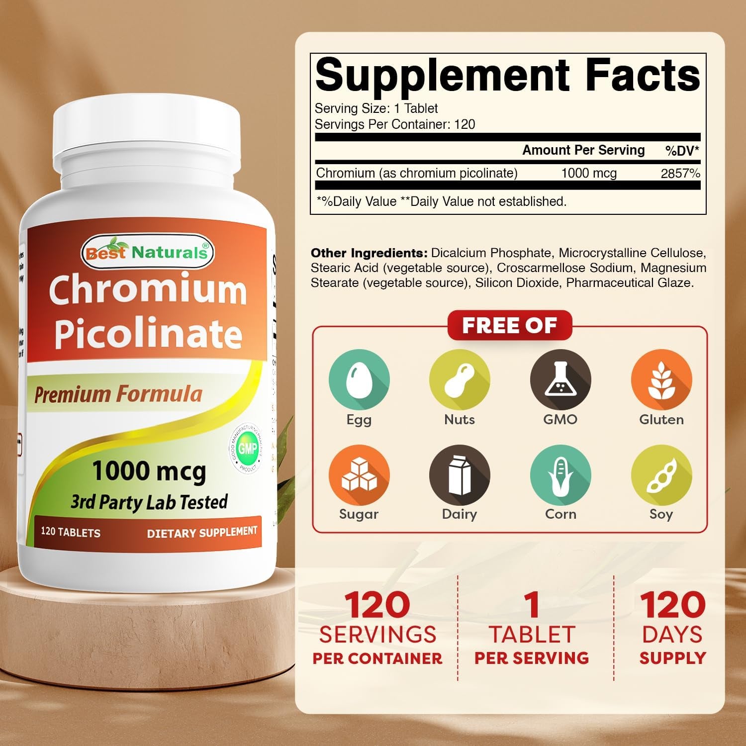 Best Naturals Chromium 1000 Mcg 120 Tablets
