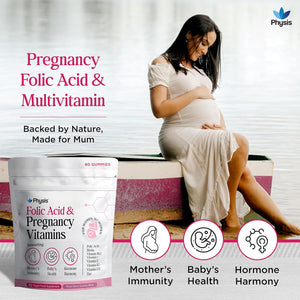 Physis Folic Acid & Pregnancy Vitamins | Prenatal Vitamins for Women | 60 Vegan Melt-In-Your-Mouth Mixed Berry Gummies | with Folic Acid, Vitamin D3, B12, Zinc, Iodine | Uk-Made Pregnancy Supplements