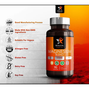 BL Magnesium Malate, Glycinate & Citrate Triple Complex | 90 Magnesium Capsules - 375Mg Citrate, Malate & Glycinate with Zinc, Calcium & Vitamin B6 | Non-Gmo, Dairy & Gluten Free
