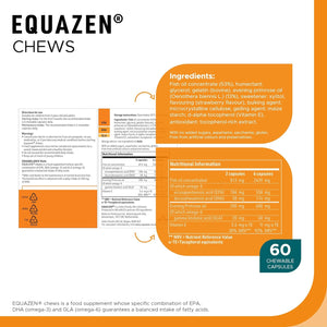 EQUAZEN Chews | Omega 3 & 6 Supplement | Blend of DHA, EPA & GLA | Supports Brain Function | Suitable for Children from 3+ to Adults | 60 Strawberry Flavoured Chews