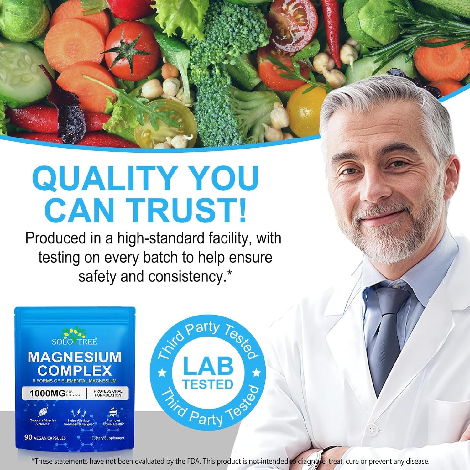 8 In1 Magnesium Complex Supplement 8 Elemental 1000Mg, Magnesium Glycinate, Citrate, Malate, Taurate, Chelated for Easy Absorption for Bones, Muscle, Recovery, Energy, Vegan Non-Gmo 90 Capsules