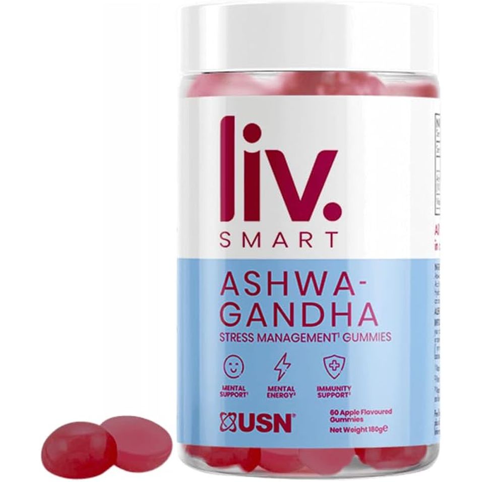 USN Liv.Smart by Usn Ashwagandha Gummies - 60 Delicious Apple Flavoured Stress Management Gummies with Added Vitamin B6 - for Mental Support, Mental Energy and Immunity Support