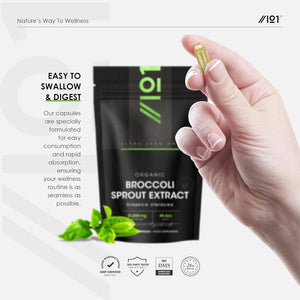 Organic Broccoli Sprout Extract 21,000Mg - 90 Vegan Capsules - High Strength 15:1 Brassica Oleracea Supplement Extract - Resealable and Recyclable Pouch - by Alpha01