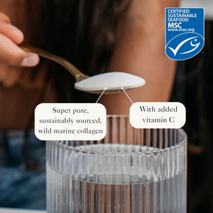 Bare Biology Collagen Powder + Vitamin C, 300G/60 Servings, Strawberry Flavour - Skinful Pure Marine Collagen for Skin, Muscles, Hair, Nails, Joints & Bones - Super Strength Type 1 Peptides