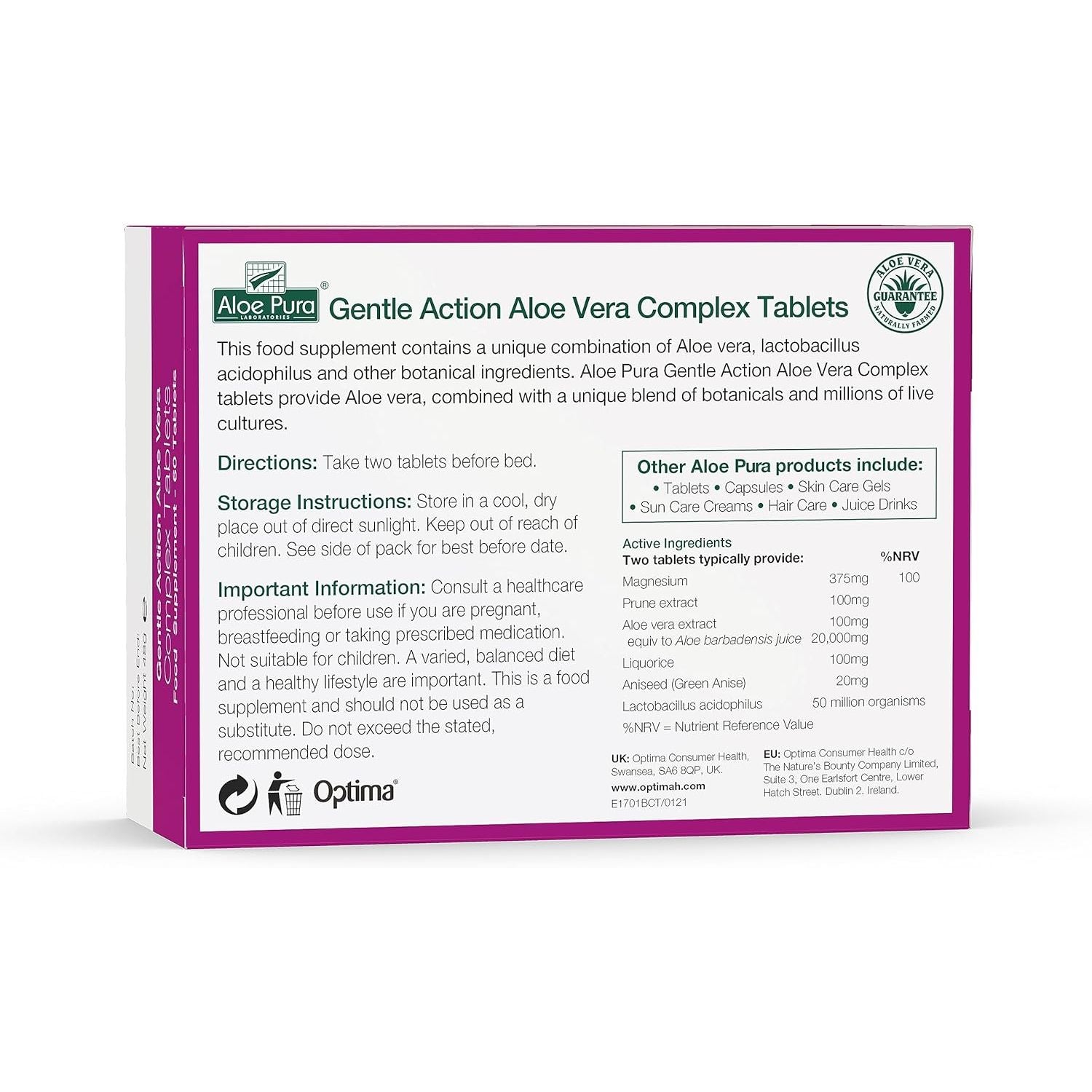 Aloe Pura Gentle Action Aloe Vera Complex 60 Tablets (Pack of 3)