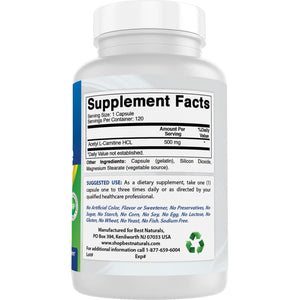 Best Naturals Acetyl L-Carnitine 500 Mg 120 Capsules