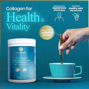 High Strength Marine Collagen Powder with Hydrolysed Marine Collagen Peptides, Hyaluronic Acid & VIT C - 300G -10,000Mg Unflavoured -Skin Elasticity, Hair Growth, Nails & Joint Health- Awaikenu