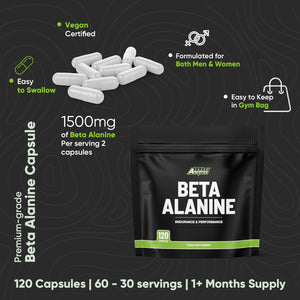 Beta Alanine 1500Mg per Serving - 120 Capsules Beta Alanine Supplement Amino Acid Supplement - 750Mg per Capsule - Suitable for Men & Women