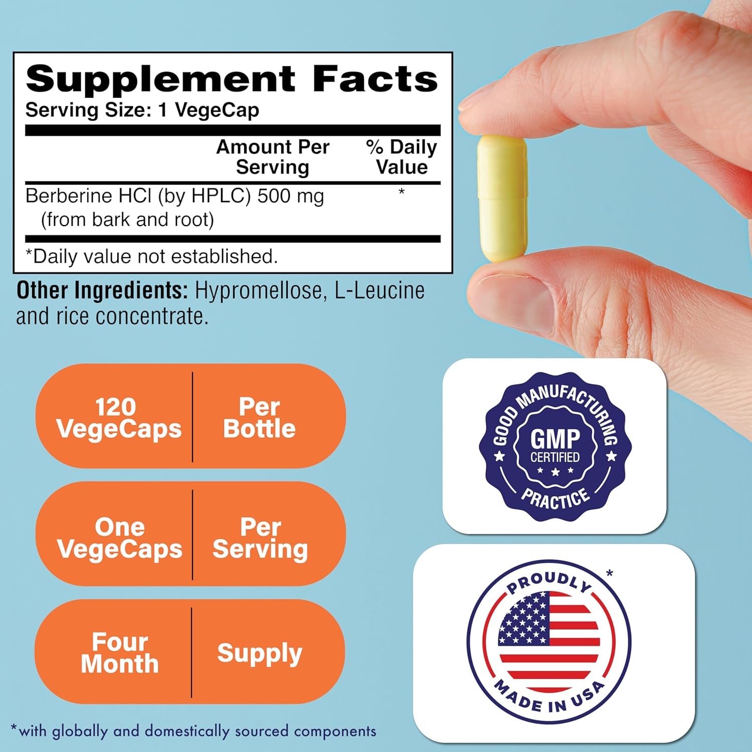 Berberine Hcl 500Mg 120 Servings | Clinical Strength | Certified Vegan| Non-Gmo | Gluten Free | Soy Free | 3Rd Party Tested | by Health Thru Nutrition