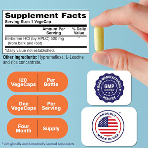 Berberine Hcl 500Mg 120 Servings | Clinical Strength | Certified Vegan| Non-Gmo | Gluten Free | Soy Free | 3Rd Party Tested | by Health Thru Nutrition