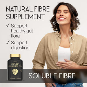 Organic Psyllium Husks Capsules 1400Mg - Fibre Supplement for Men & Women - Pure Psyllium Husk Powder - 180 Tablets - High in Soluble Fiber - Certified Organic - Natural Prebiotic from Ispaghula Husk