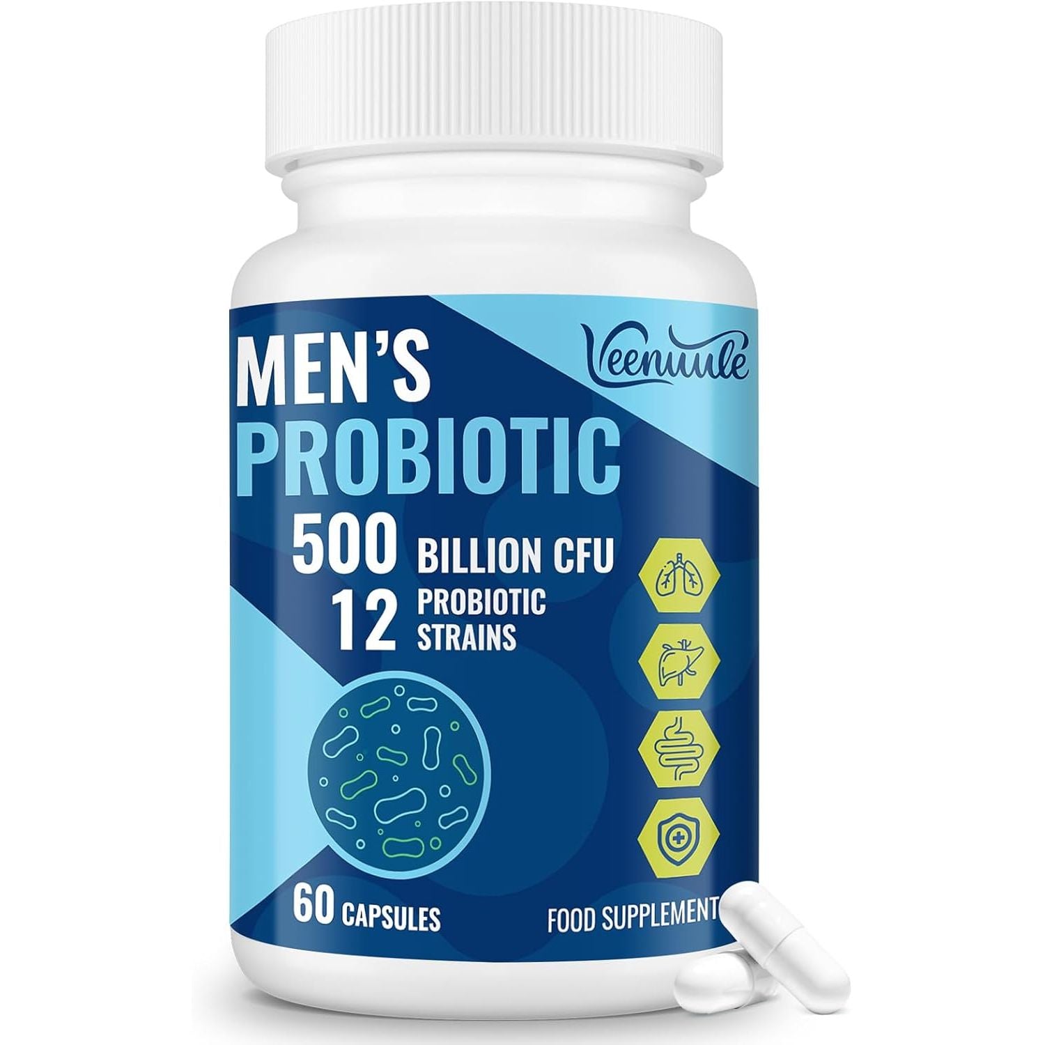 500 Billion CFU Probiotics for Men, 12 Diverse Strains Probiotics for Gut Health with Cranberry, Turmeric, Goji, for Digestive & Immune Health, Shelf Stable (60 Count (Pack of 1))