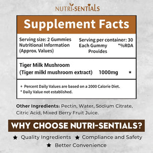 Tiger Milk Mushroom Gummies – High-Strength Dietary Supplement for Immune Support and General Wellness, 1000Mg, 60 Count