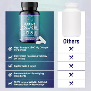 Hydrolysed Marine Collagen Peptides 2300Mg - Enhanced with Hyaluronic Acid & Vitamin C - High Strength Collagen Supplements for Women and Men - 120 Capsules