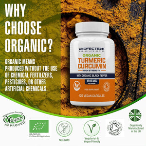 Organic Turmeric Curcumin High Strength and Organic Black Pepper 120 Veg Capsules Advanced Turmeric with Active Ingredient Curcumin Organic Vegan 120 Capsules