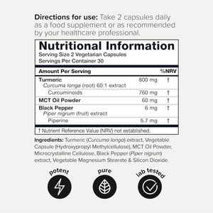 Turmeric Curcumin - Ultra High Potency 60:1 Extract with 95% Curcuminoids - 800Mg per Serving - Black Pepper & MCT Oil for Enhanced Absorption - Third-Party Lab Tested - 60 Capsules
