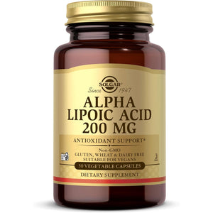 Solgar Alpha Lipoic Acid 200 Mg Vegetable Capsules - Food Supplement, Pack of 50 - Antioxidants - Vegan, Gluten Free
