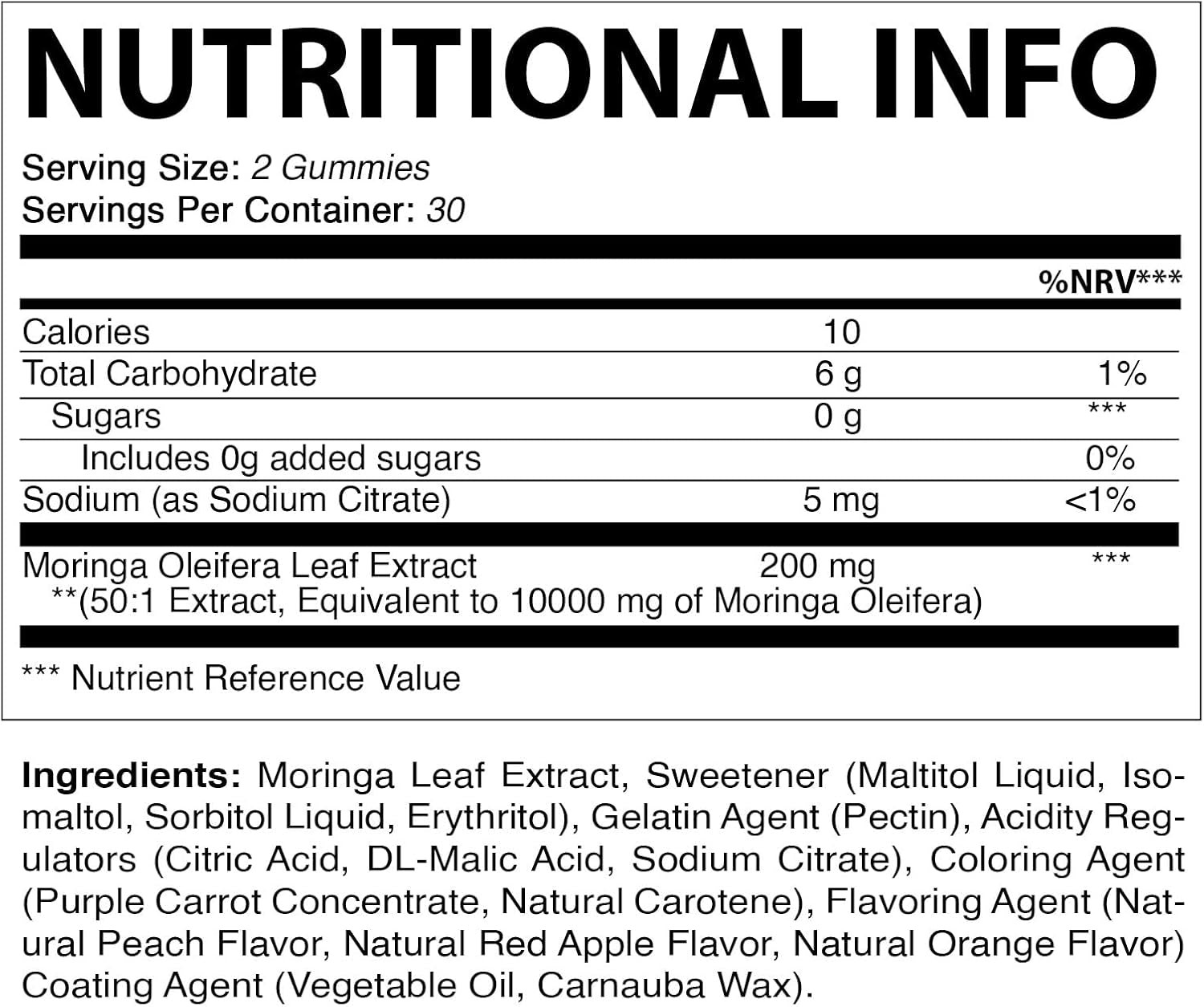 Vitamatic Sugar Free Moringa Gummies - 10000 Mg Equivalent per Serving - Complete Green Superfood - 60 Pectin Based Gummies