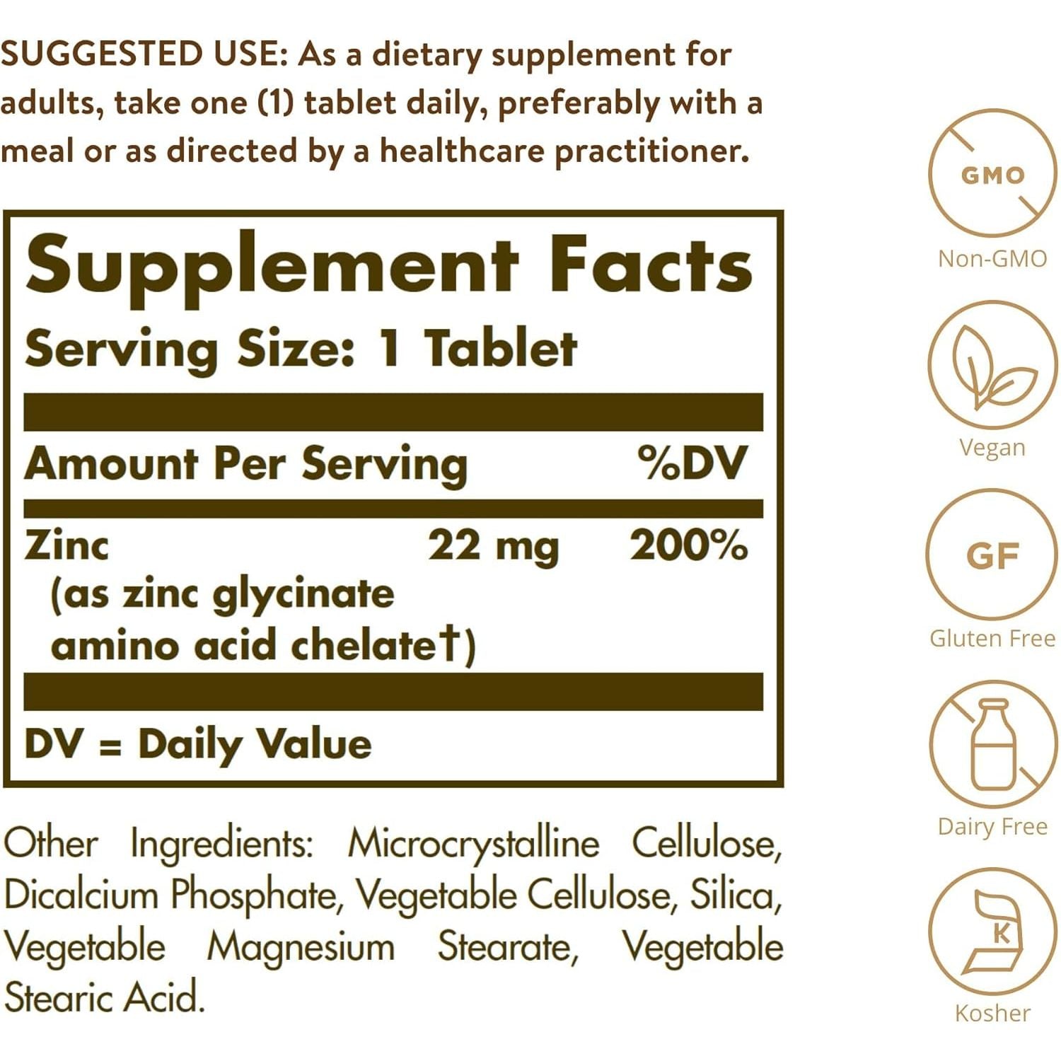 Solgar Chelated Zinc Tablets - Pack of 100 - Healthy Skin, Hair and Nails - Potent Antioxidant - Vegan