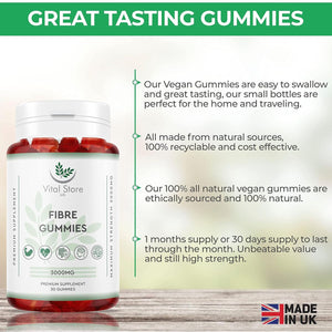 Fibre Gummies 3000MG - Vegan - One Month Supply - Berry Flavour Prebiotic Tapioca Chicory Root - High Strength Fibre Supplement
