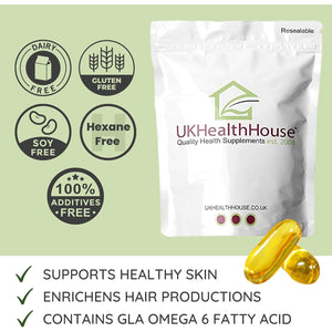 Ukhealthhouse Evening Primrose Oil – EPO Capsules, 1000Mg X 180 Softgels – High Strength Omega 6 GLA Content – Great for Skin, Immune System, Hormonal Pain, Hot Flushes & Women’S Health