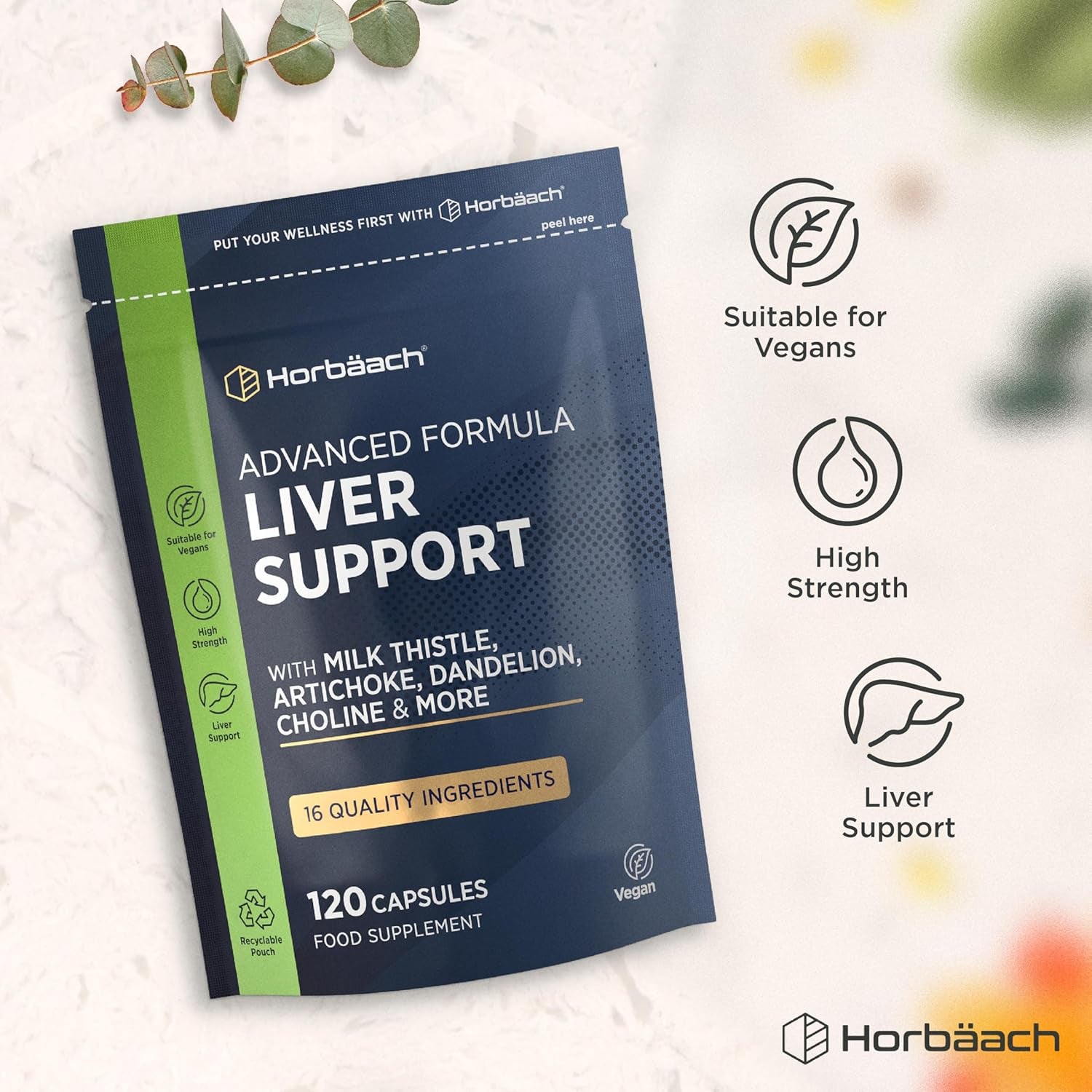Liver Support Supplement | Milk Thistle Complex with Artichoke, Dandelion, Choline, Turmeric, Beetroot and More! | 16 Active Ingredients | Vegan Liver Health | 120 Capsules | by Horbaach