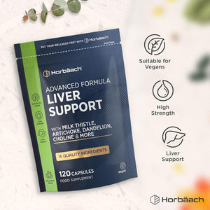 Liver Support Supplement | Milk Thistle Complex with Artichoke, Dandelion, Choline, Turmeric, Beetroot and More! | 16 Active Ingredients | Vegan Liver Health | 120 Capsules | by Horbaach
