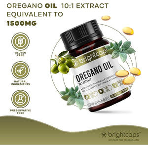 Wild Oregano Oil - Extract 10:1 Equivalent to 1500Mg - High in Carvacrol & Thymol - 60 Softgels