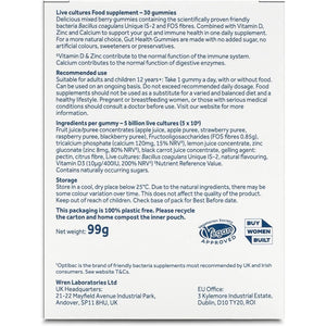 Optibac Probiotics Gut Health Gummies - Vegan Digestive Probiotic Supplement with Vitamin D, Zinc & Calcium for Immune Support & Gut Health - 5 Billion Bacterial Cultures - 30 Gummies