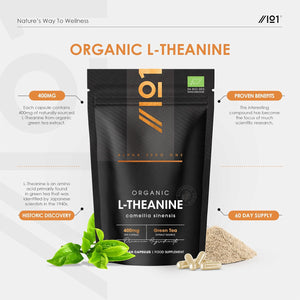 Organic L-Theanine 400Mg from Green Tea Extract - 60 Vegan Capsules (2 Months Supply) - High Strength Theanine Amino Acid Supplement - by Alpha01