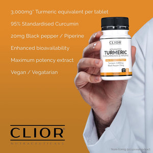 Turmeric Curcumin 3,000Mg with Black Pepper X 365 Vegan Tablets High Strength | 1 Year Supply | 95% Curcumins + 20Mg Piperine | Tiny Easy-To-Swallow Supplements by Clior (Cambridge Labs)