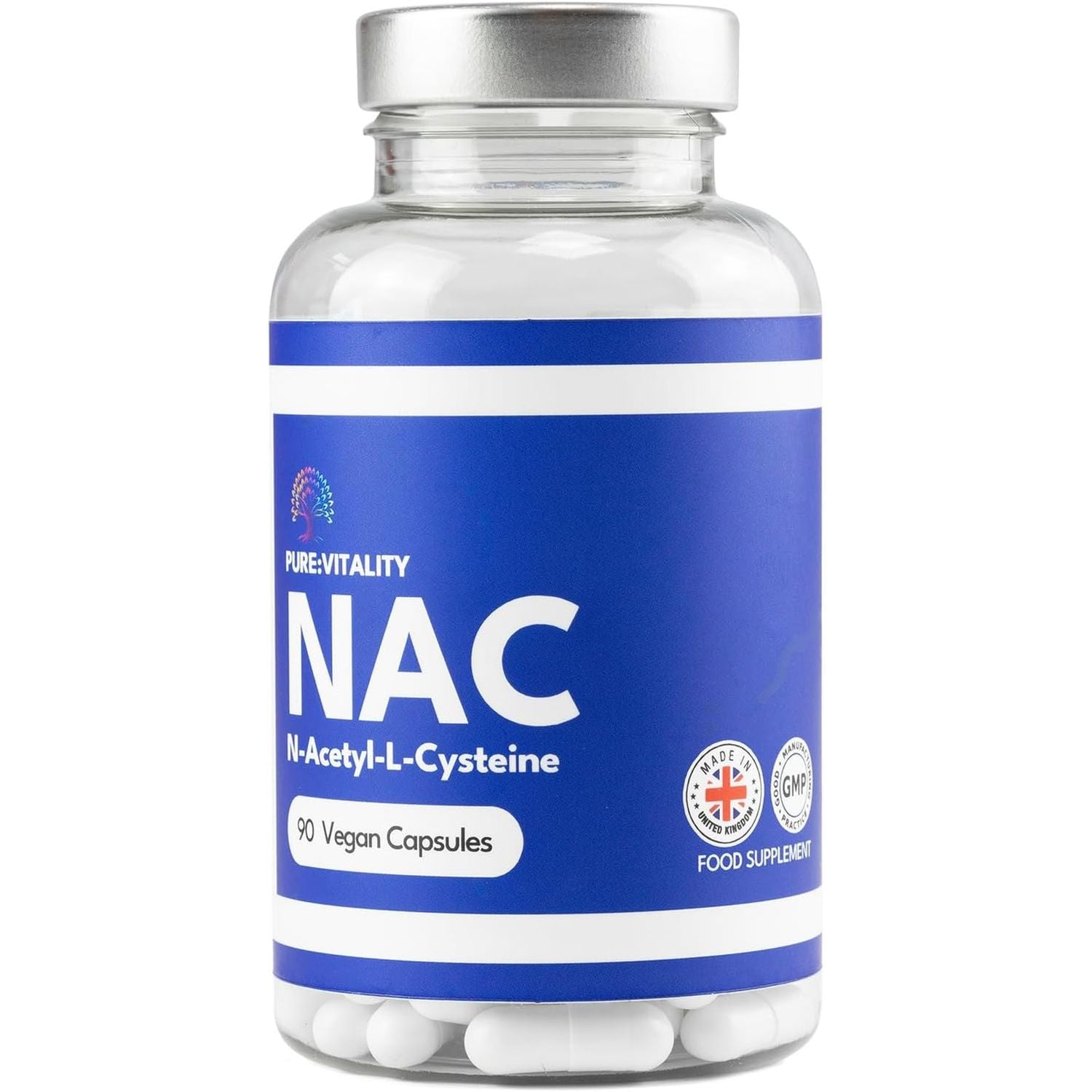 Pure Vitality: NAC Supplement 600Mg X 90 Capsules, Pure NAC Acetylcysteine for Glutathione, Detox, Post Workout Supplements for Men & Women, N-Acetylcysteine (L Cysteine) - GMP & HACCP Certified - UK