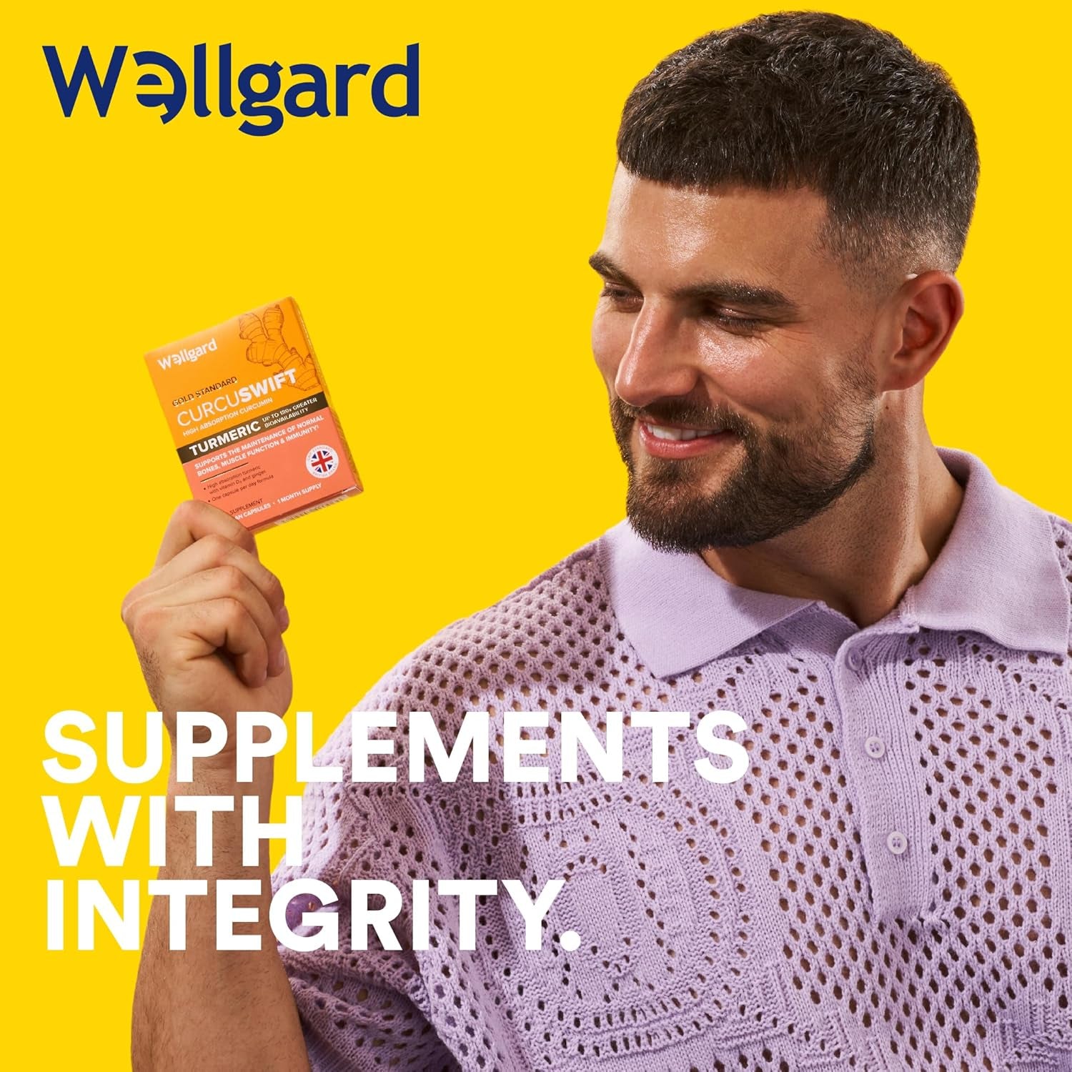 Wellgard Curcuswift Turmeric - High Strength Turmeric Supplement, Curcumin with Vitamin D3 & Ginger for Immune Support & Bone Health
