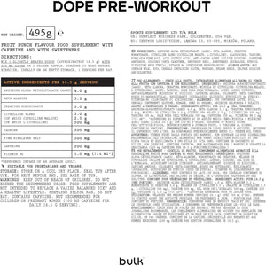 Bulk Dope Pre-Workout Powder | Fruit Punch | 3G Creatine per Serving | 200Mg Caffeine | Citrulline Malate & Arginine AKG | Beta-Alanine | Energy, Focus & Performance | 510G Supplement