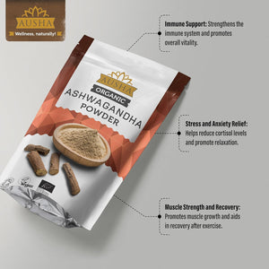 Ausha Organic Ashwagandha Powder 500G | High Strength - UK Certified Organic by Soil Association - for Stress and Anxiety Relief, Energy, Sleep Aid - Whole Ashwagandha Root Used