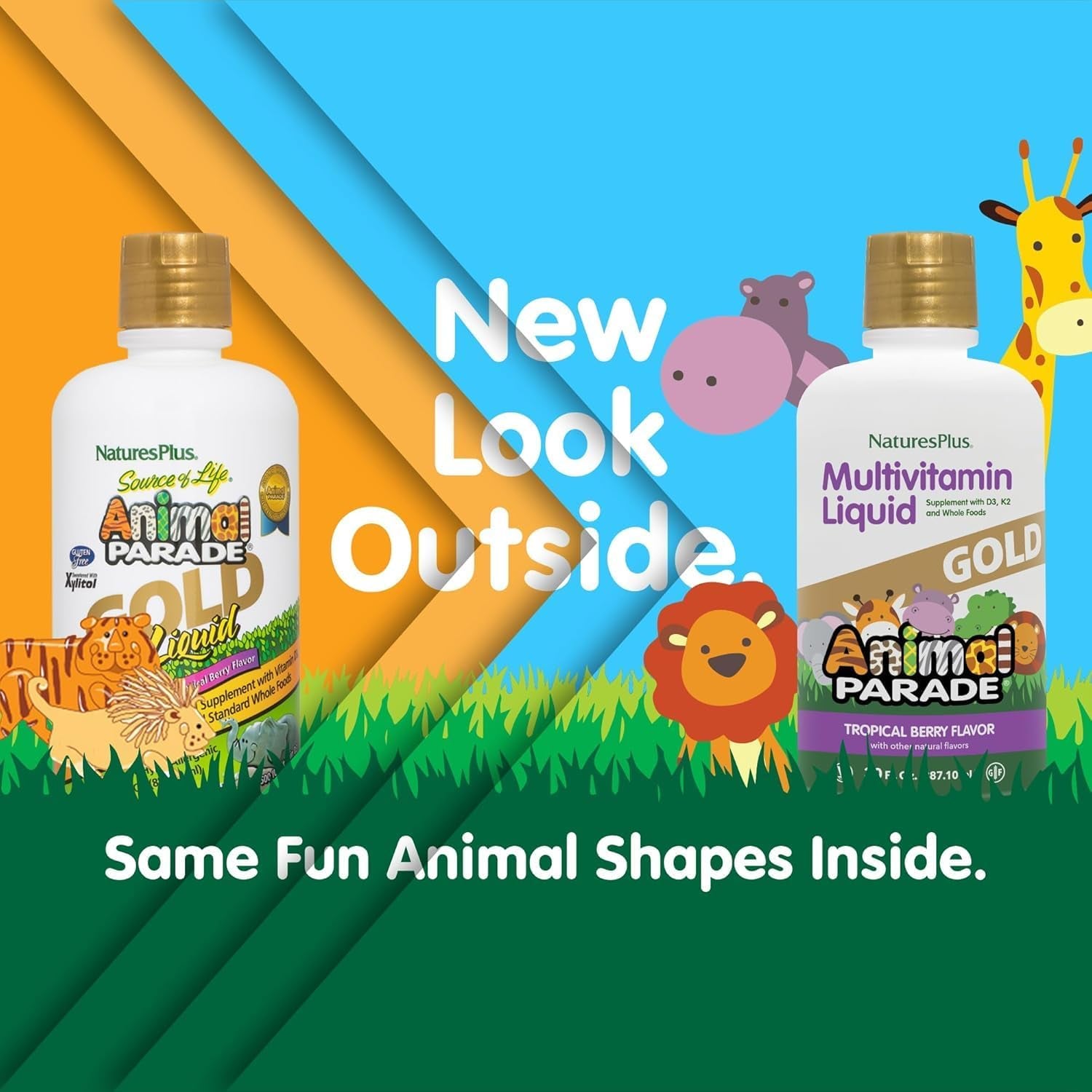 Naturesplus Animal Parade Gold Liquid Multivitamin - Food Extracted Vitamins and Superfoods for Kids - Natural Tropical Berry Flavour - Immune Support - Gluten Free, Vegetarian - 900Ml