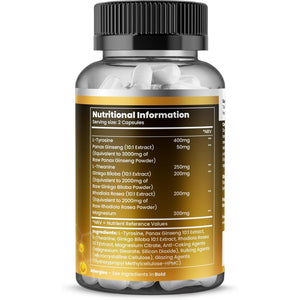Dopamine Supplements, Balance Dopamine Levels 1400Mg Potent Complex, L Tyrosine with Added Panax Ginseng, L-Theanine, Ginkgo Biloba & Magnesium, Productivity Increase - 60 Vegan Capsules Healthessent