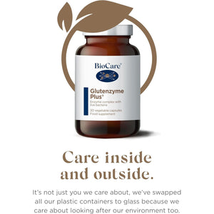 Biocare Glutenzyme plus - Enzyme Complex with Live Bacteria - Food Supplement Suitable for Vegetarians and Vegans - 30 Capsules