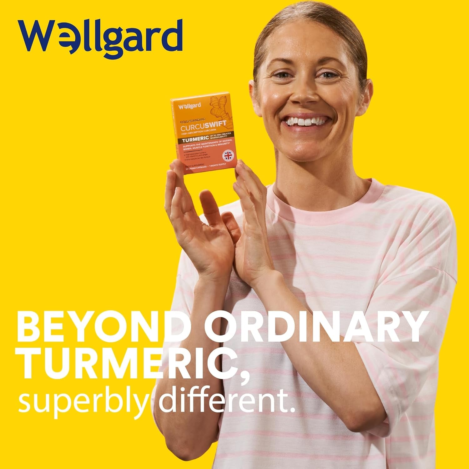 Wellgard Curcuswift Turmeric - High Strength Turmeric Supplement, Curcumin with Vitamin D3 & Ginger for Immune Support & Bone Health