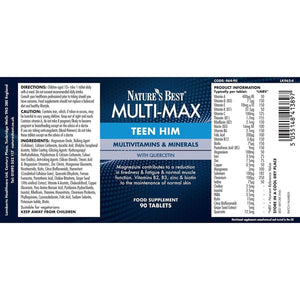 Nature'S Best Multi-Max Multivitamin for Teen Him - with Vitamin C, Selenium and Magneisum - Growth & Development Support for Boys 13-19 - UK Made - 90 Tablets (3 Months' Supply)