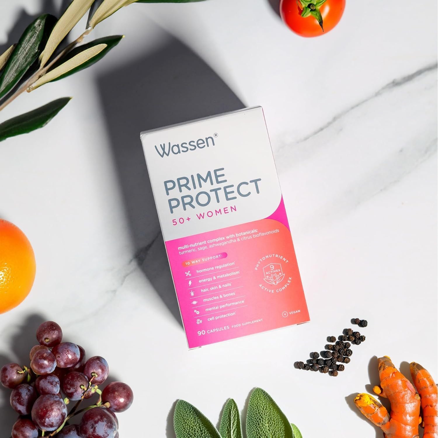 Wassen Prime Protect 50+ Women | 90 Vegan Capsules | Multivitamin for Women | Menopause Supplements for Hormone Balance for Women | Vitamin for Women over 50 Multivitamins | Hormonal Balance for Women