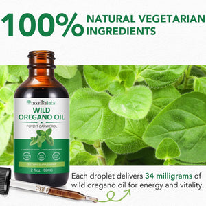 Wild Oregano Oil Drops 60Ml, Natual Organic Oreganooil Wild Mediterranean Essential Oil of Oregano Liquid Herbal Supplement for Cold, Cough, Immune Support & Gut Health | Vegan, Non-Gmo