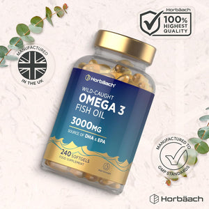 Omega 3 Capsules High Strength Fish Oil | 3000Mg | 240 Count | Wild-Caught Fatty Acid Supplement Providing 432Mg of EPA and 288Mg of DHA | by Horbaach
