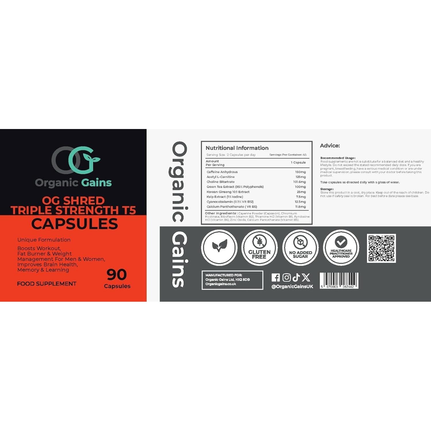 OG Shred Triple Strength T5 Capsules, Boosting Workout, Fat Burner and Weight Management for Women and Men, UK Healthcare Practitioner'S Approved Formulation