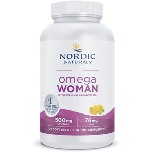 Nordic Naturals, Omega Woman, 500Mg Omega-3, with Evening Primrose Oil, Highly Dosed, Lemon Flavour, 120 Softgels, Soy-Free, Gluten-Free, Non-Gmo