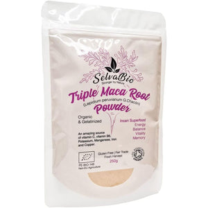 Triple Maca Root Powder, Organic Gelatinized, Certified, 250G from Peru, Women Hormonal Balance or for Men Prostate Support, by Selvabio.