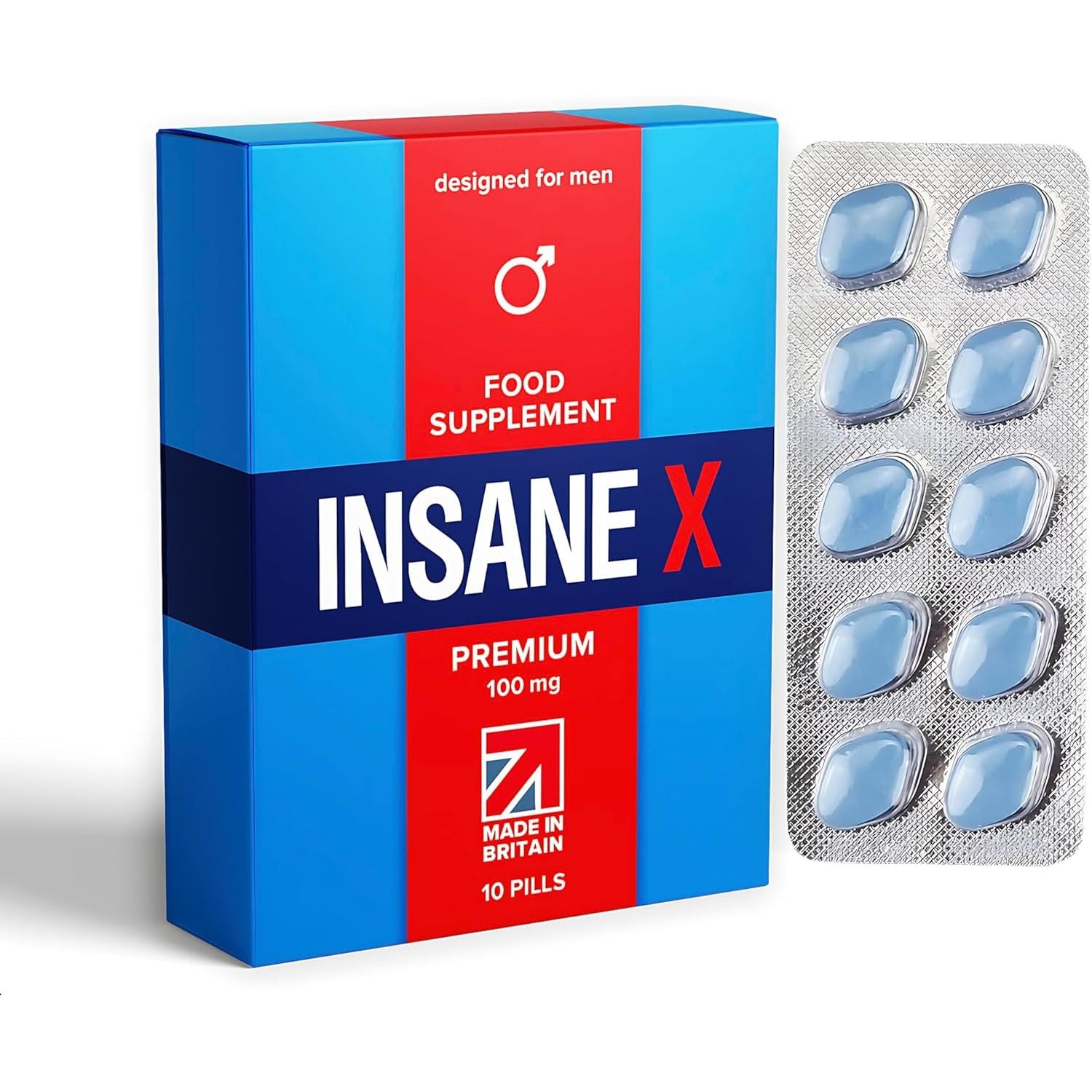 10 INSANE X Premium - Extra Strong Pills for Men UK - Natural Fast-Acting Maca Ginseng Tablets for Men - for Enhanced Performance