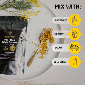 Bee and You 100% Raw Bee Pollen Granules, Supplement, Natural Superfood, Amino Acids, Antioxidants, Enzymes, Vitamin B, Paleo, Keto Friendly, Gluten Free, 142G Bag (1 Pound (Pack of 1)