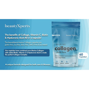 Marine Collagen Capsules | with Biotin, Hyaluronic Acid & Vitamin C | High Strength Pure Collagen Peptides Supplements for Women and Men | 60 Capsules (Not Tablets or Powder)
