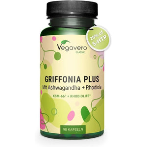 Vegavero 5HTP High Strength | 750 Mg Griffonia Seed, Rhodiola & Ashwagandha Extracts | Premium Branded Raw Materials | Synergistic & Natural Adaptogens | NO Additives, Lab-Tested | Vegan